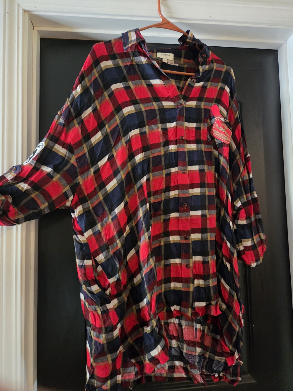 Umgee Red & Navy Plaid Button-Down Shirt/dress